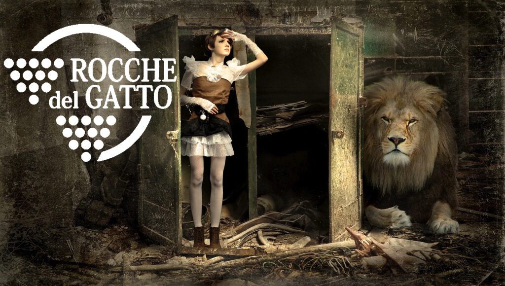 ragazza e leone fantasy - con logo rocche del gatto